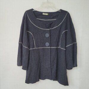 Chalet Sweater Womens XL Charcoal Grey Cardigan Thermal Cotton 3/4 Bell Sleeve